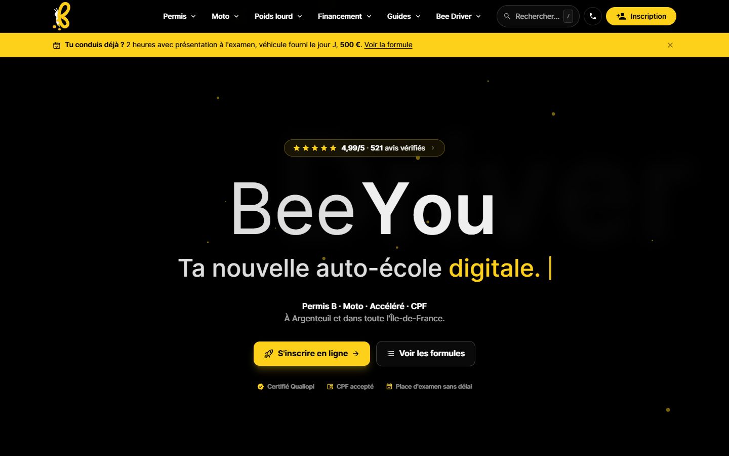 Page d'accueil du site Bee Driver
