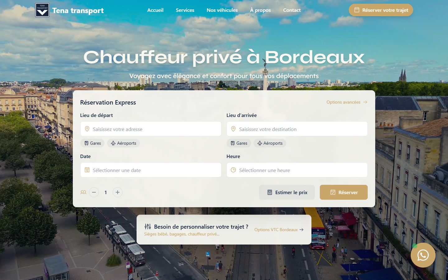 Page d'accueil du site Tena Transport